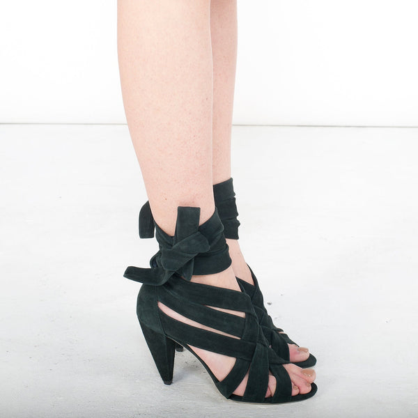 K418 suede heels; dark green