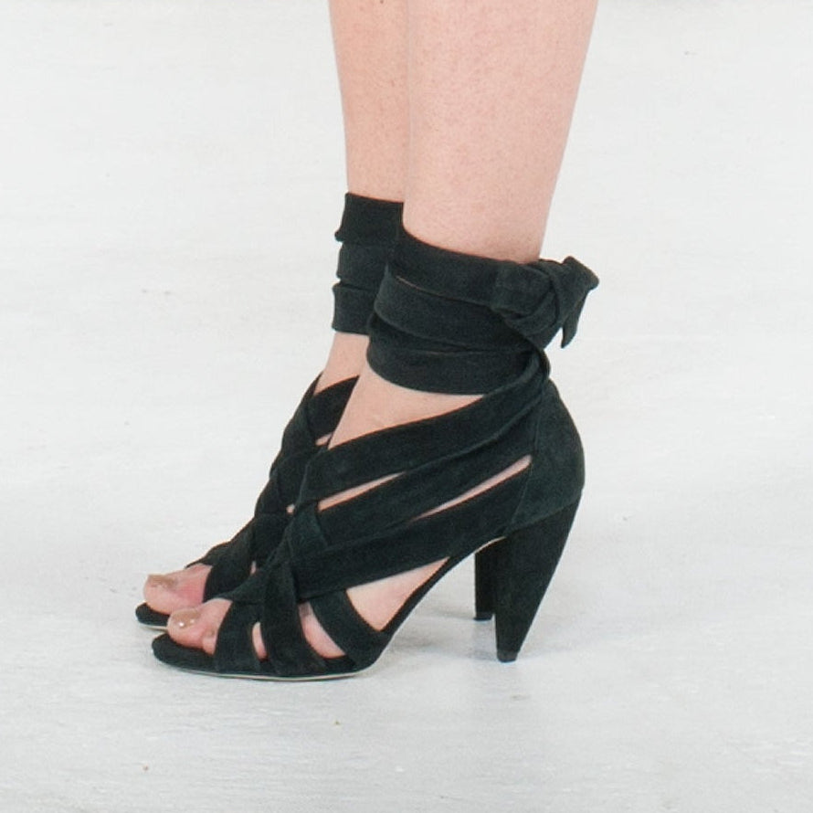 K418 suede heels; dark green