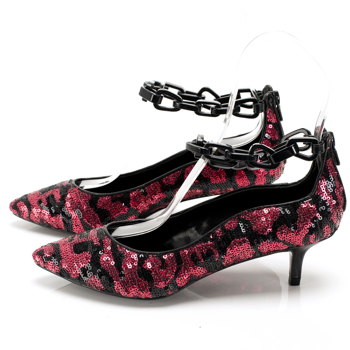 K616 sequin pumps; red/black leo