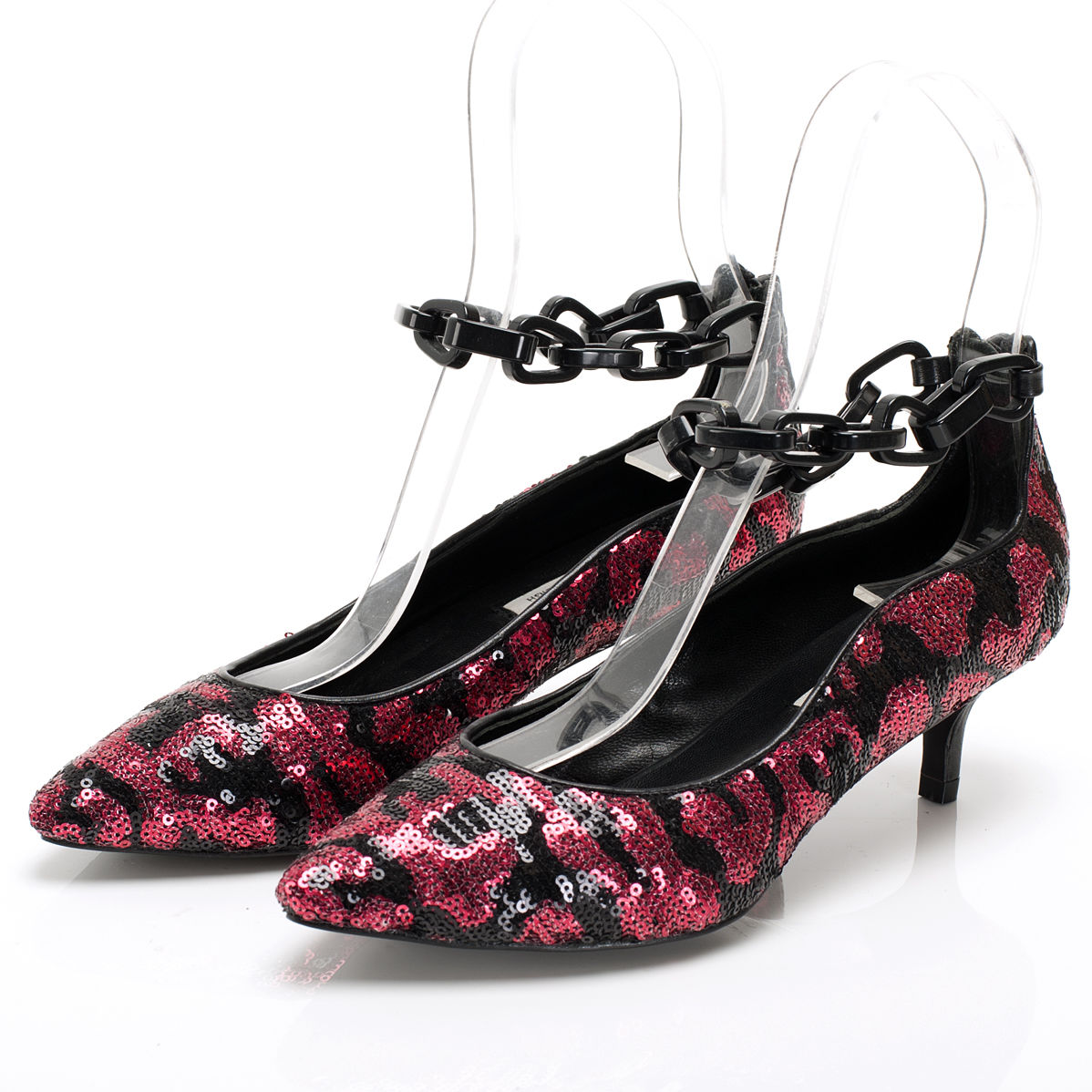 K616 sequin pumps; red/black leo