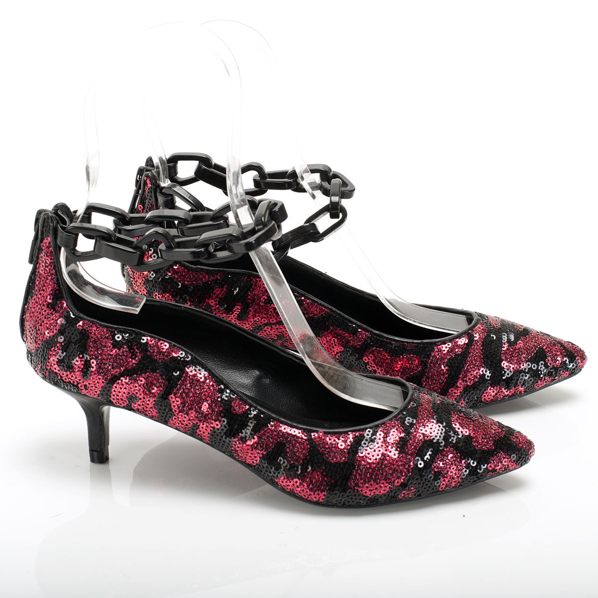 K616 sequin pumps; red/black leo