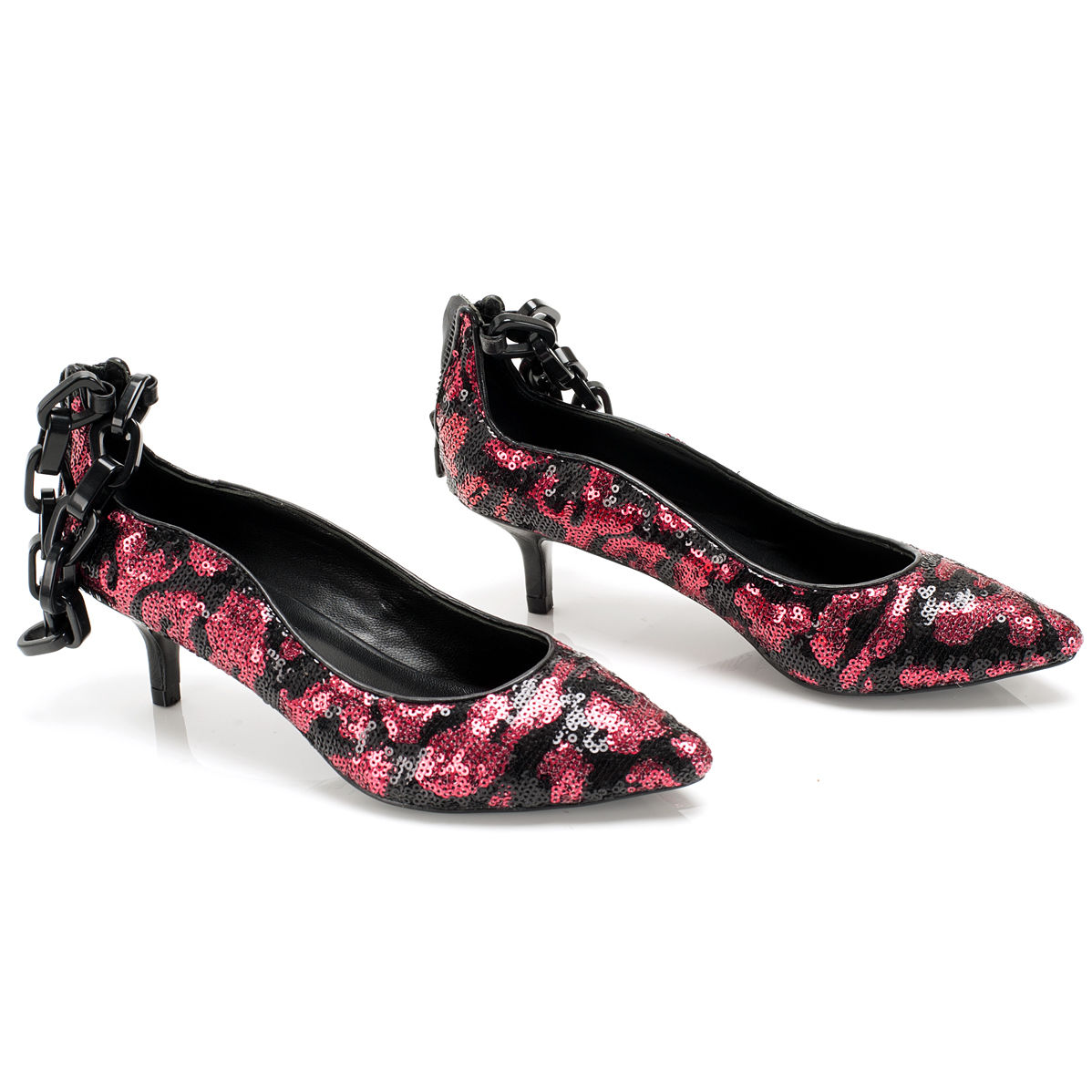K616 sequin pumps; red/black leo