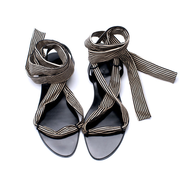 J115 leather sandals; black white stripes