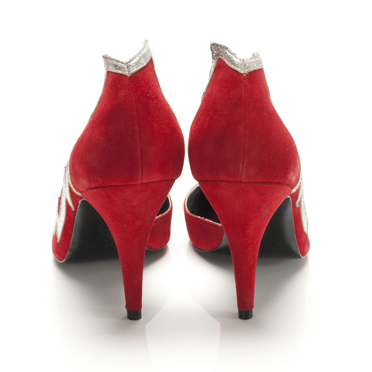 3001 suede heels; red