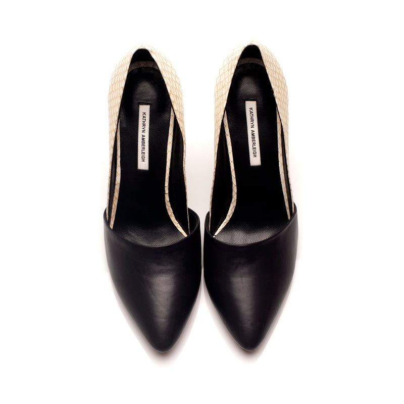 K613 leather heels; midnight and cream