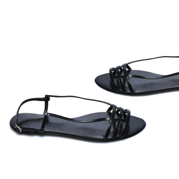 3015 leather sandals; black patent