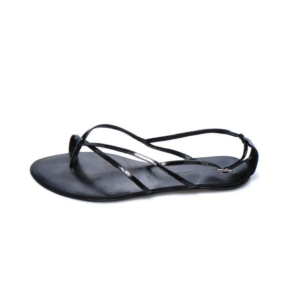 3018 leather sandals; black patent