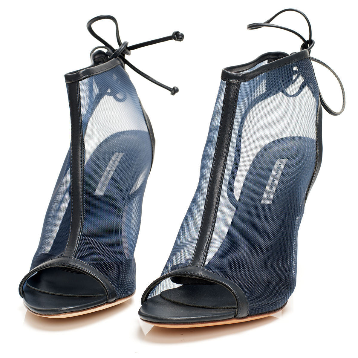 J016 net and leather heels; midnight