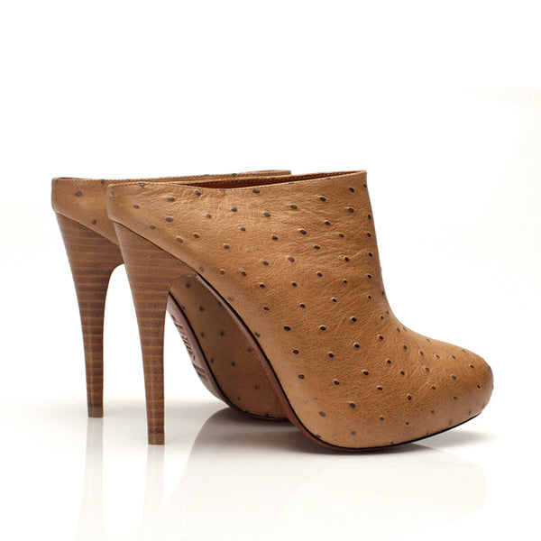 K609 leather mules; tan ostrich