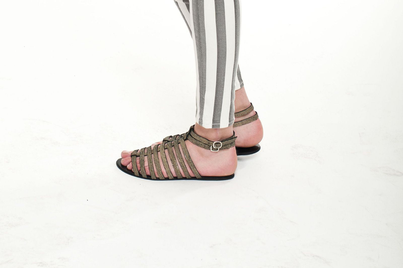 J103 leather sandals; cream lizard