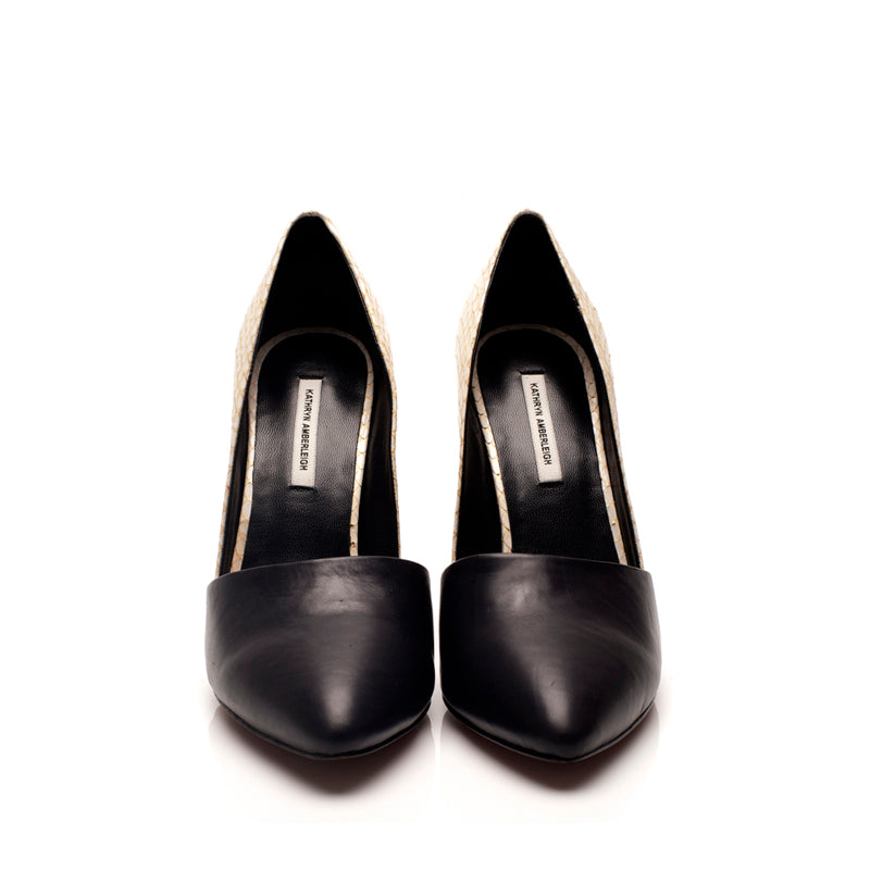 K613 leather heels; midnight and cream
