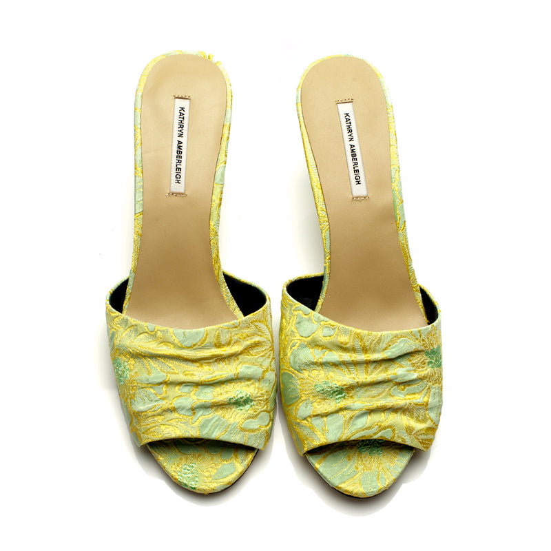 J205 jacquard slides; yellow green floral