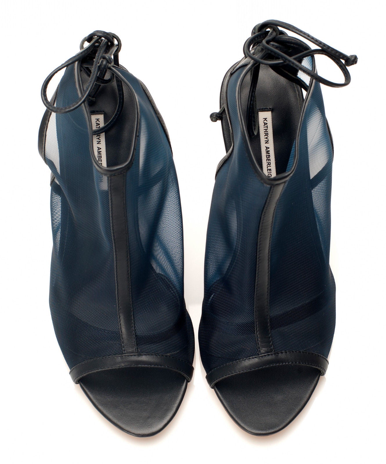 J016 net and leather heels; midnight