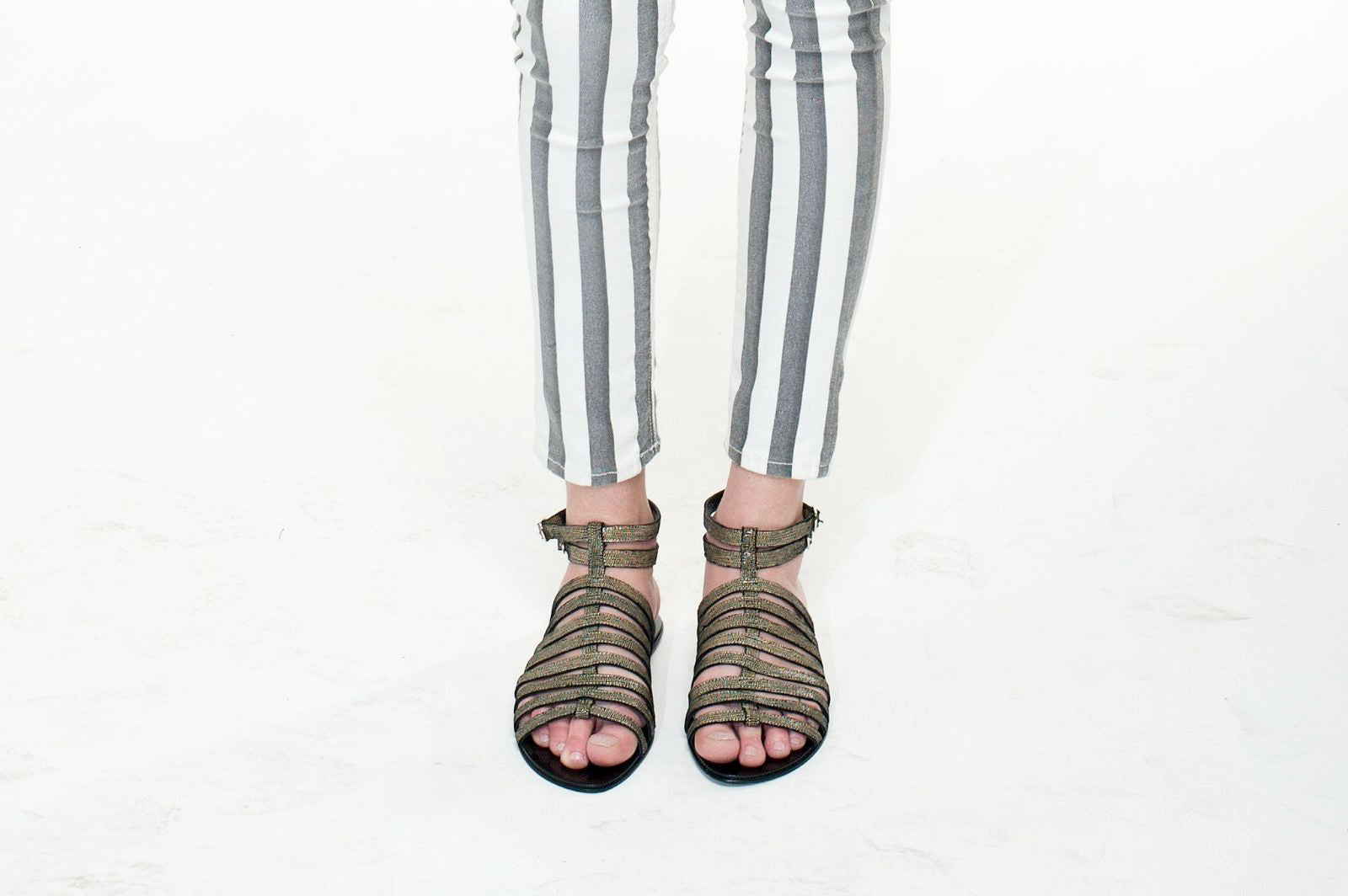 J103 leather sandals; cream lizard