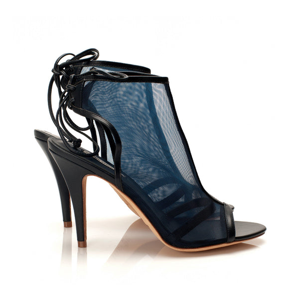 J016 net and leather heels; midnight
