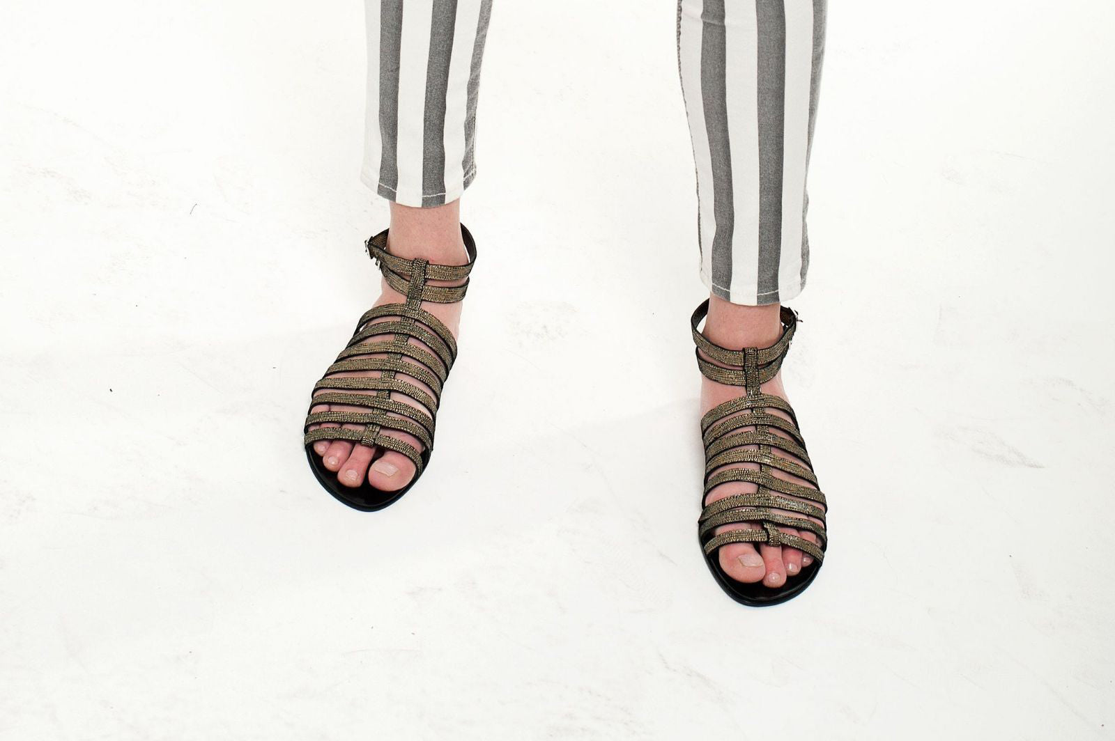 J103 leather sandals; cream lizard