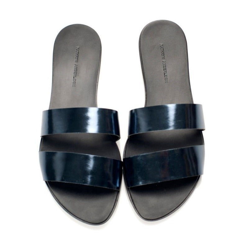 7522 leather slides; navy mirror
