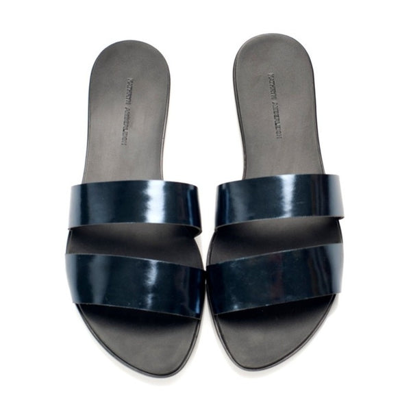 7522 leather slides; navy mirror