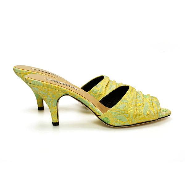 J205 jacquard slides; yellow green floral