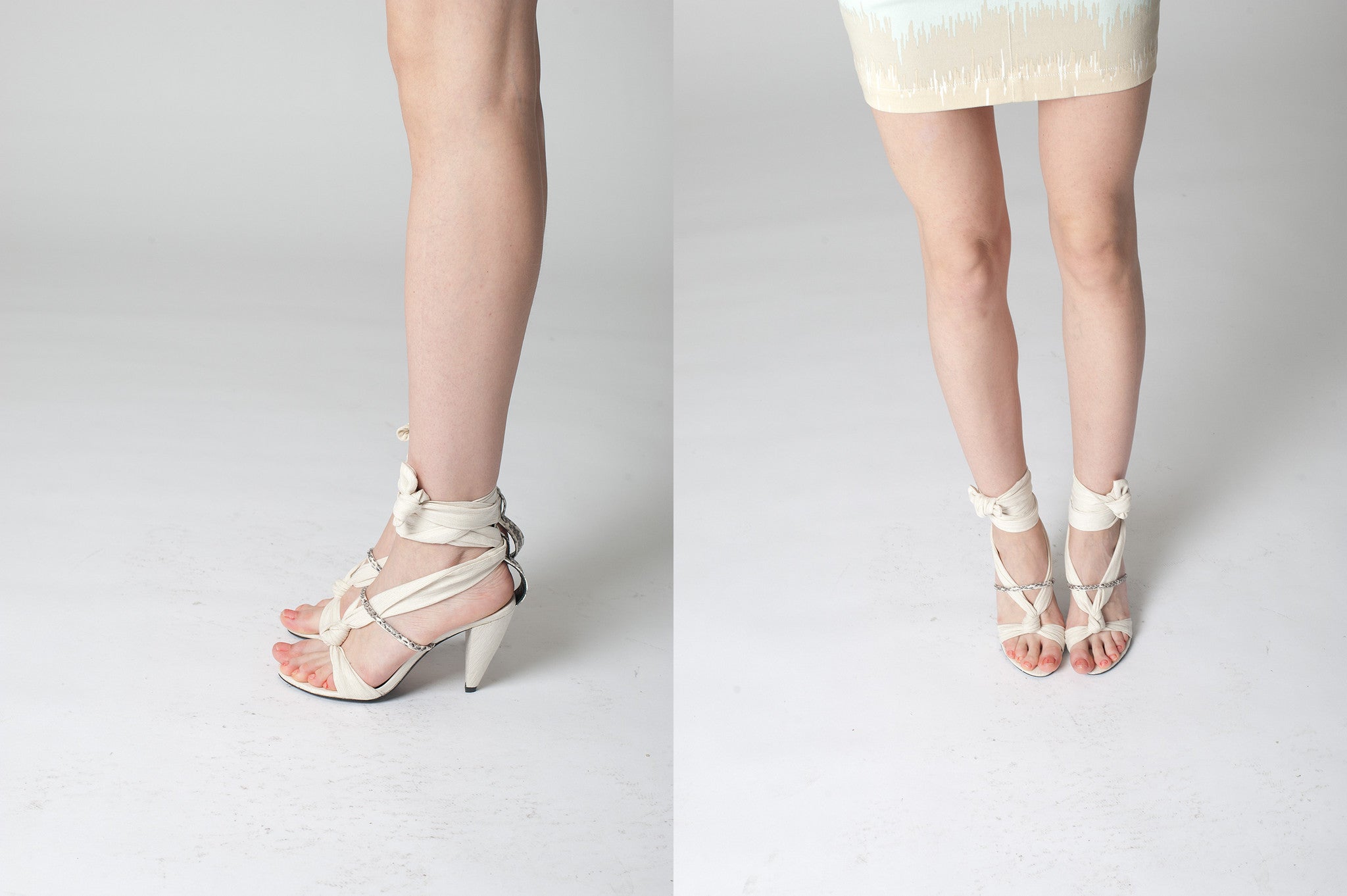 K738 linen and snakeskin heels; ivory