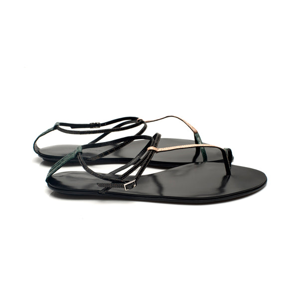 3019 snakeskin sandals; peach and green