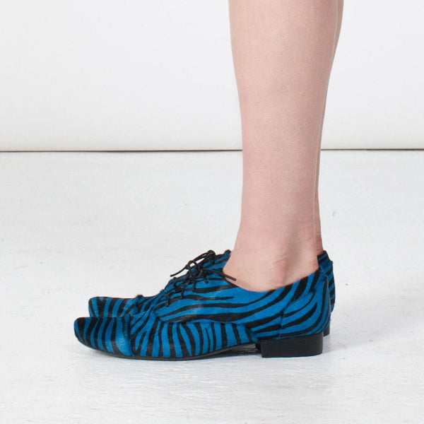 J544 pony hair loafers; blue zebra