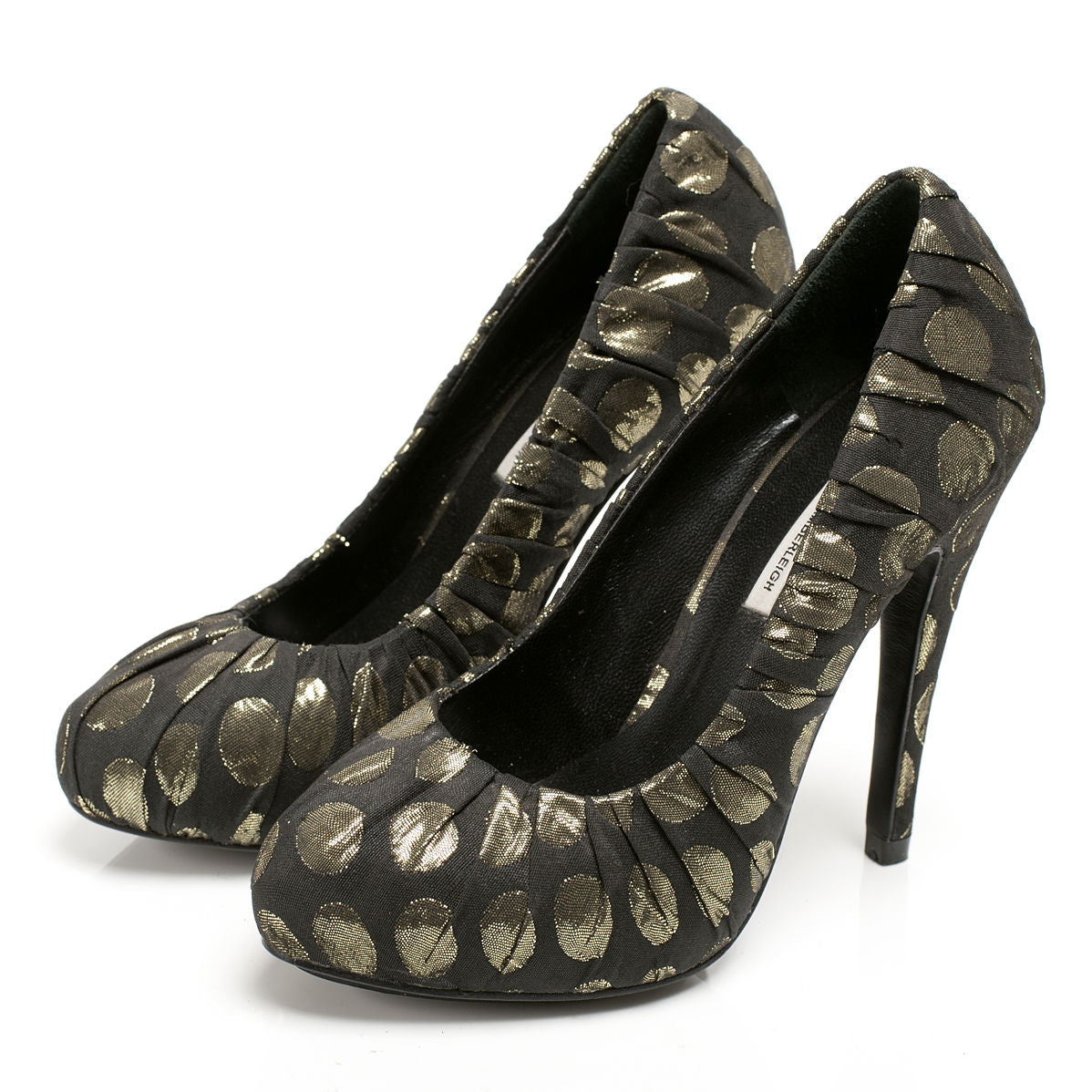 3089 jacquard heels; black and gold