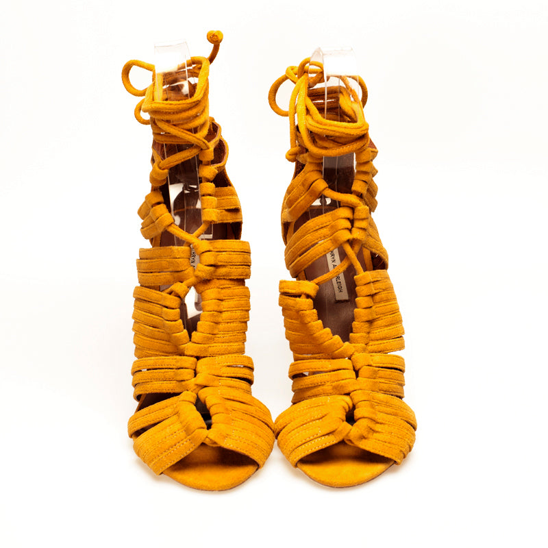 J013 suede heels; dried orange
