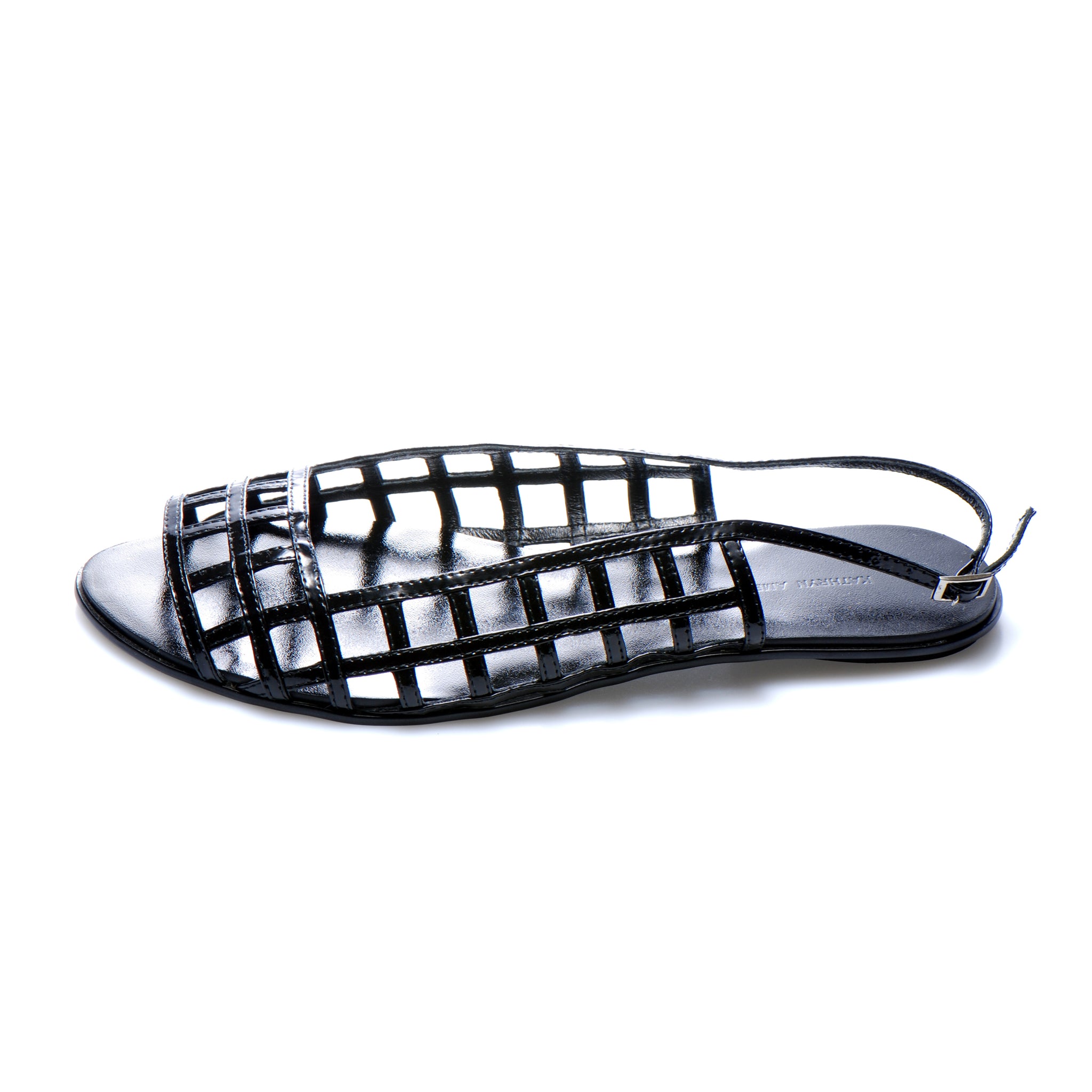 3016 leather sandals; black patent
