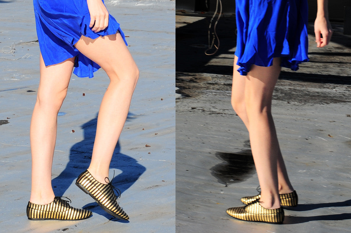 K436 leather loafers; gold and black