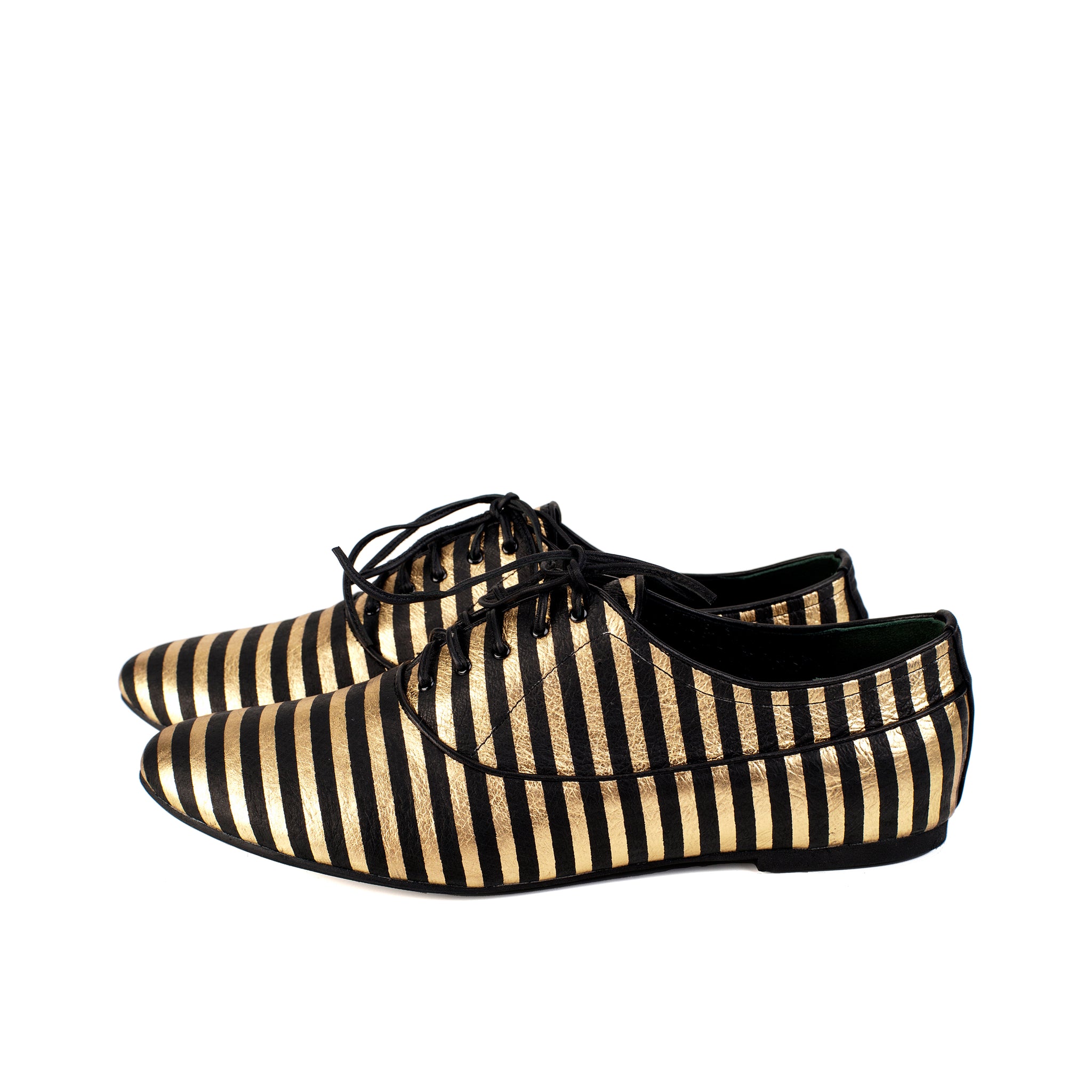 K436 leather loafers; gold and black