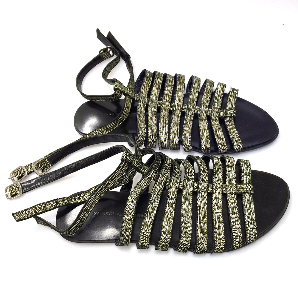 J103 leather sandals; cream lizard
