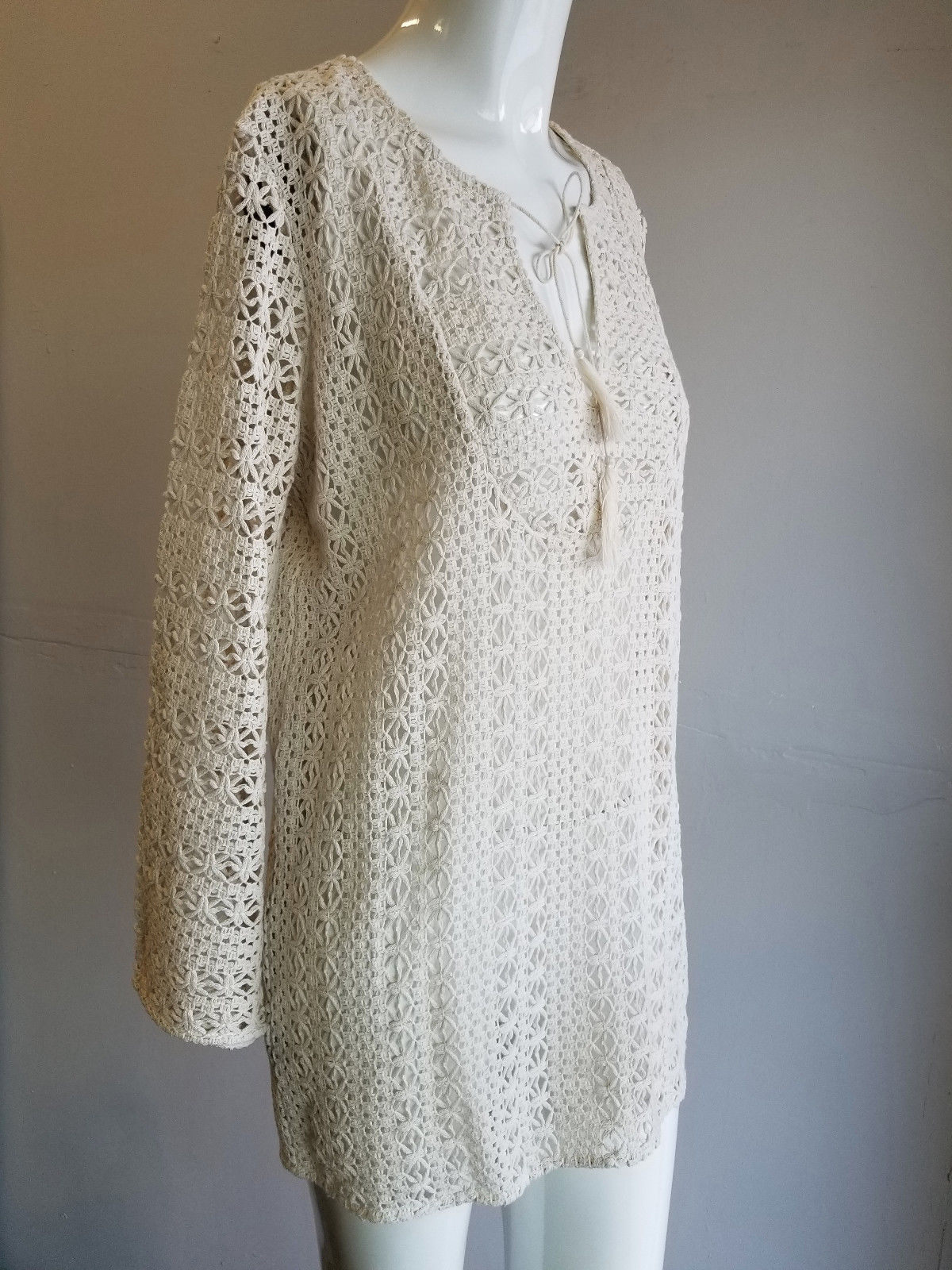JOIE : CROCHET TUNIC BLOUSE, BEIGE