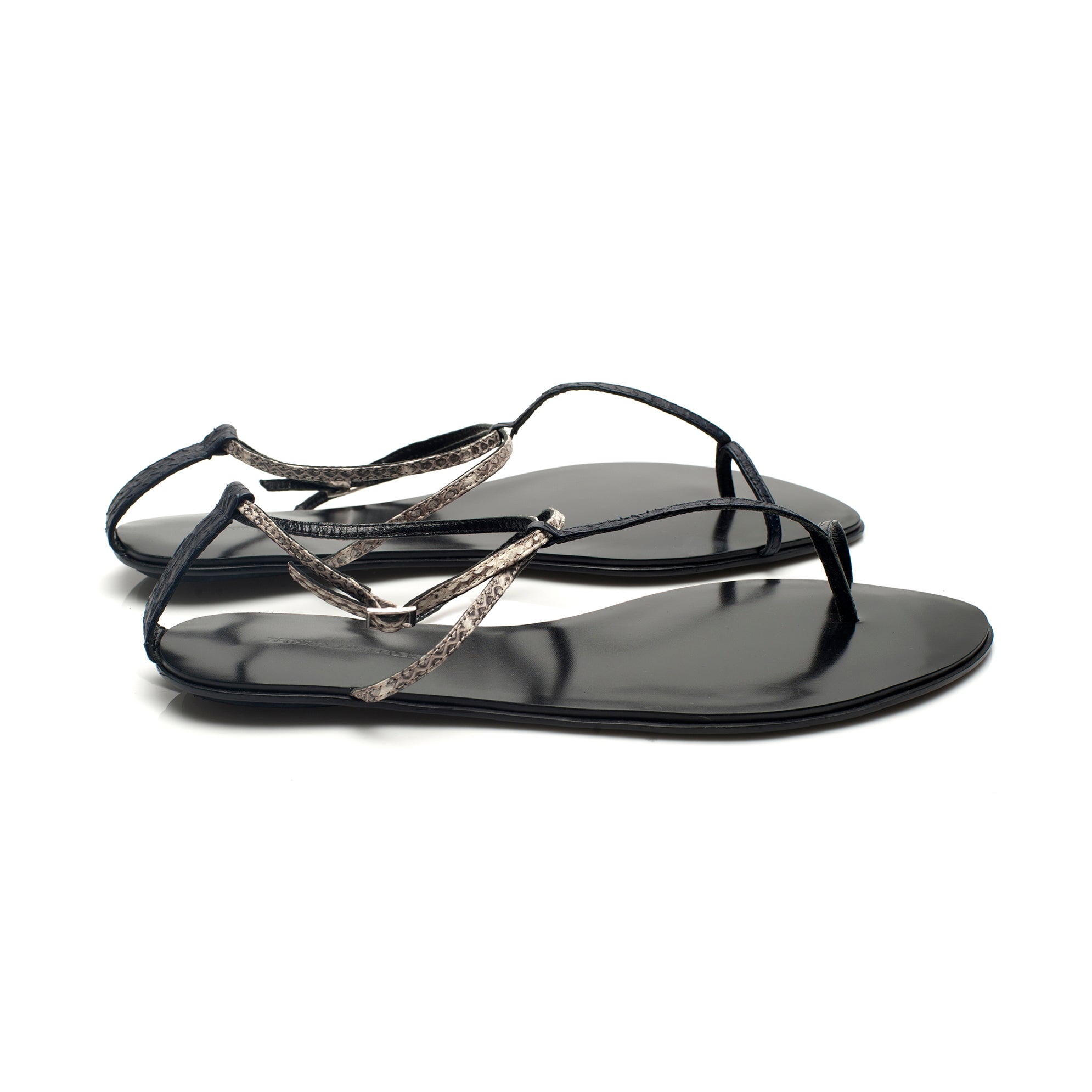 3019 snakeskin sandals; navy and white python