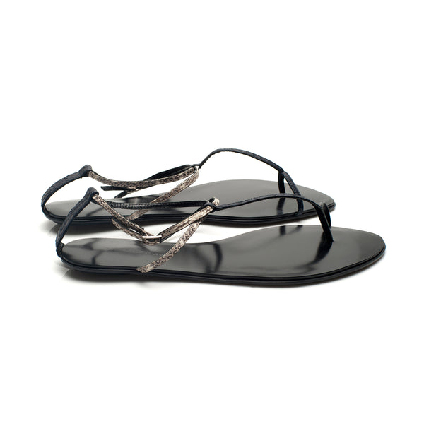 3019 snakeskin sandals; navy and white python