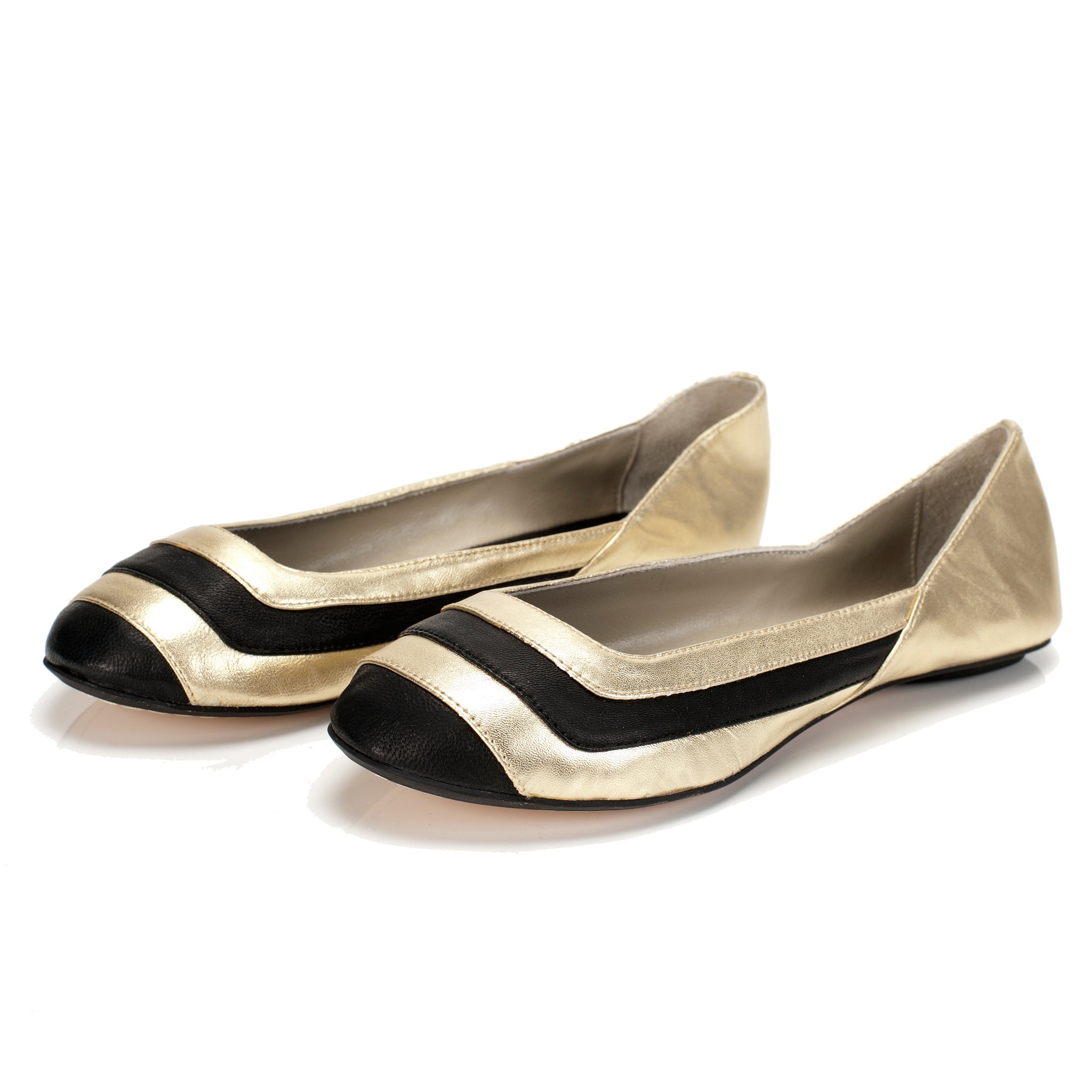 3042 leather loafers; gold and black
