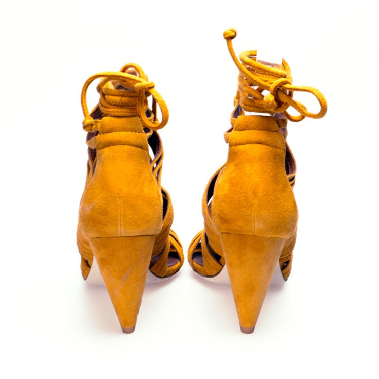 J013 suede heels; dried orange