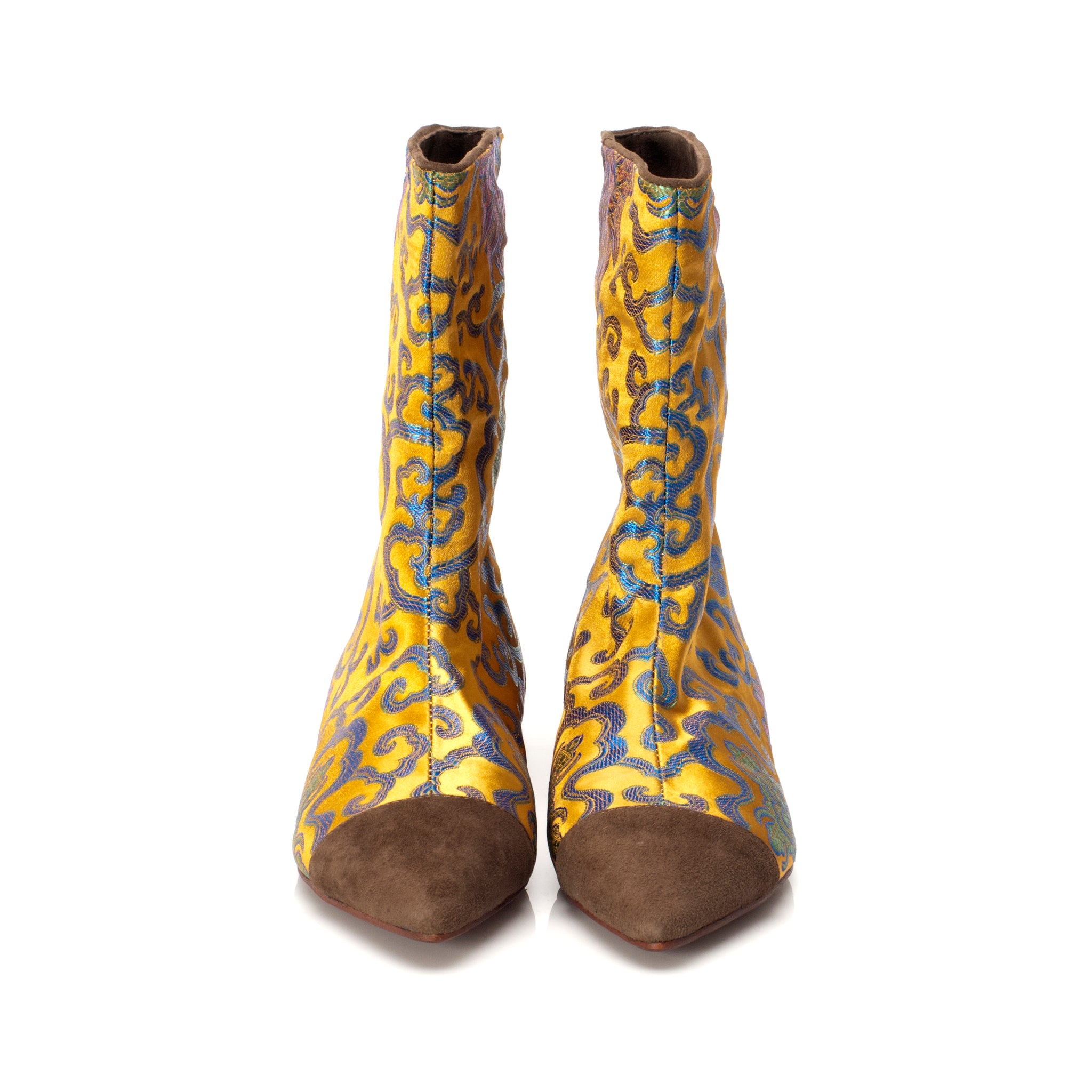 J558 jacquard and suede boots; orange