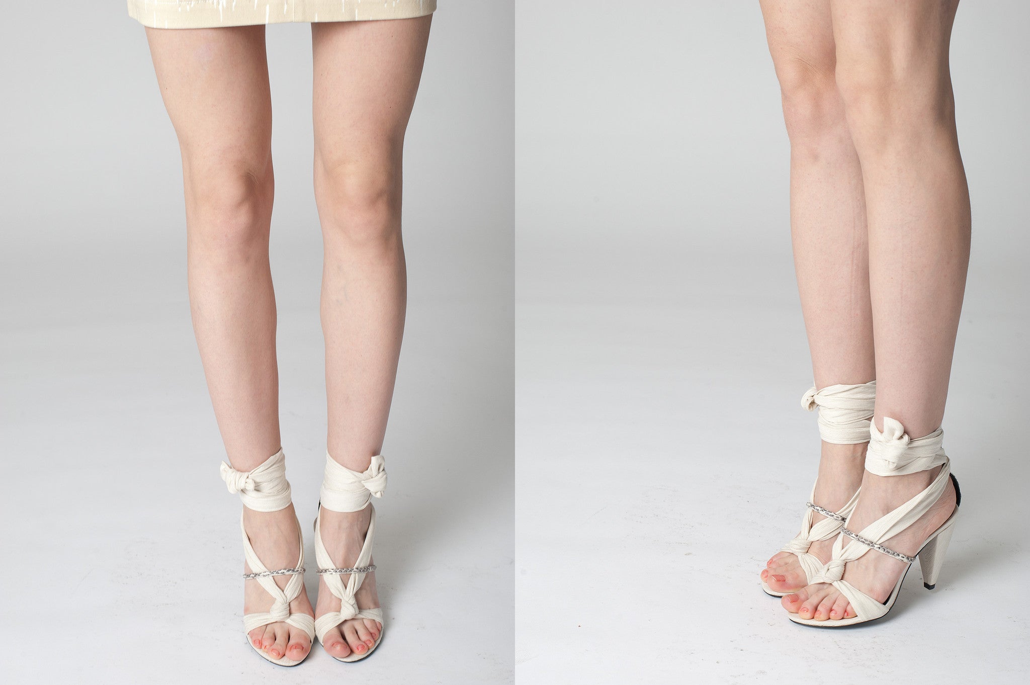 K738 linen and snakeskin heels; ivory