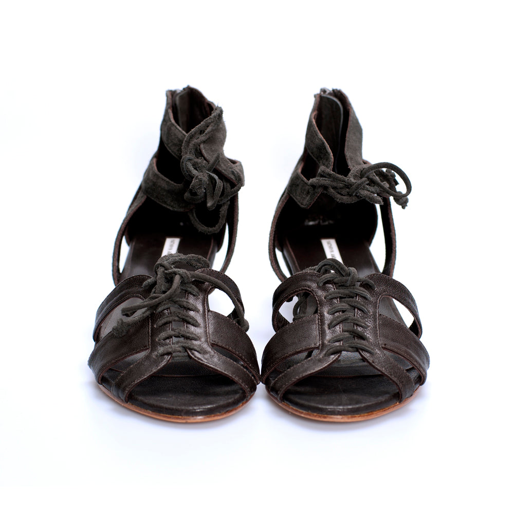 J001 lambskin and suede sandals; coffee