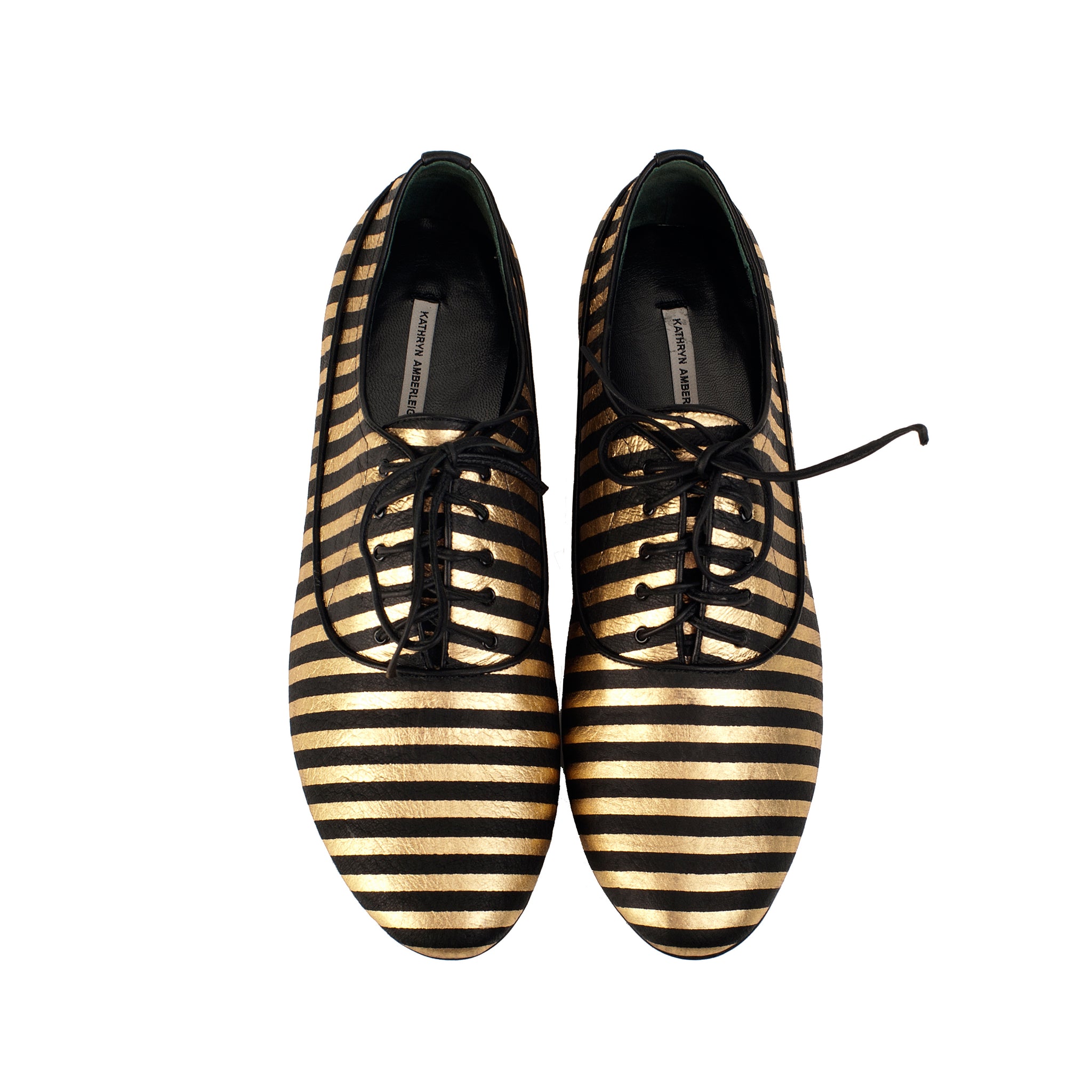 K436 leather loafers; gold and black