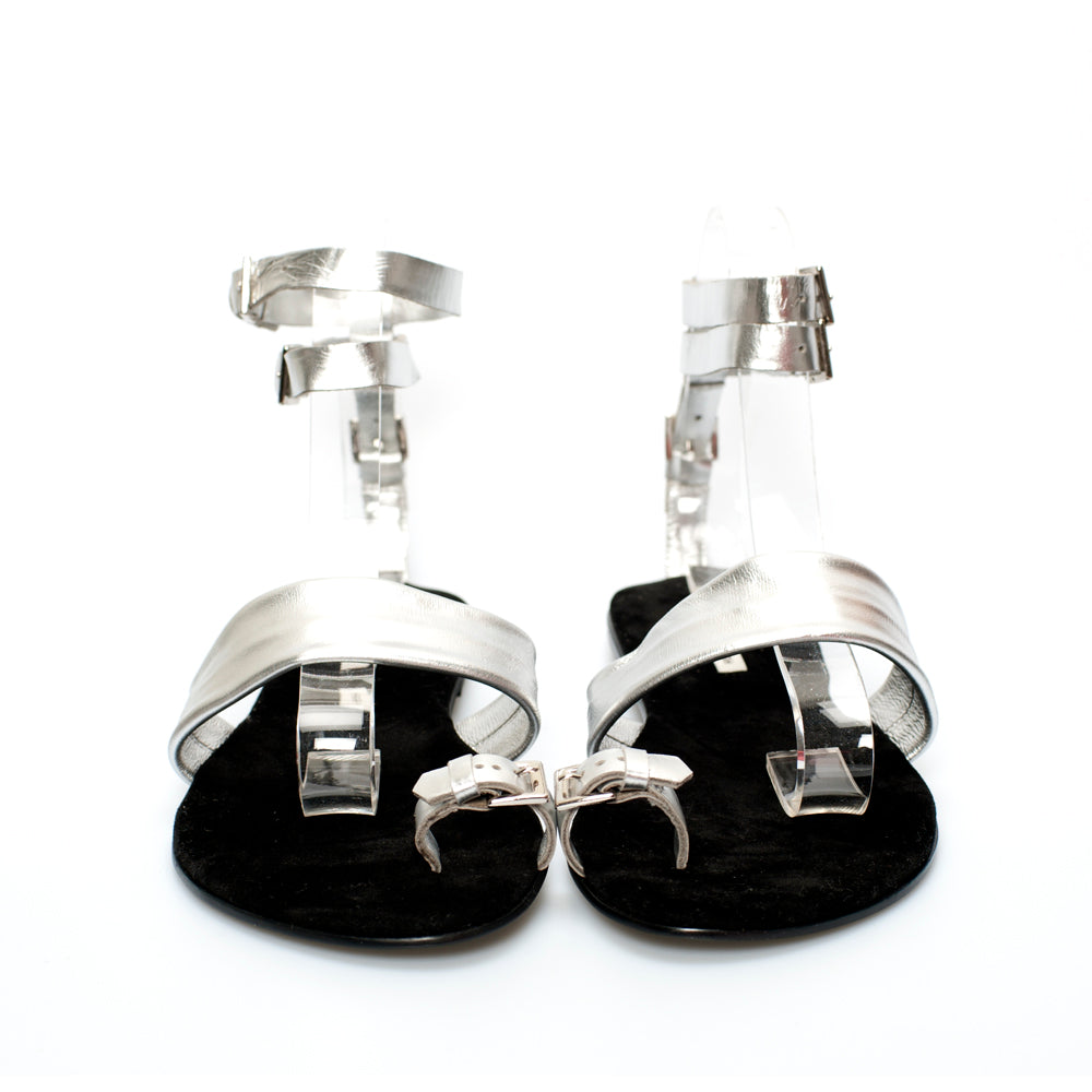 3013 leather sandals; silver