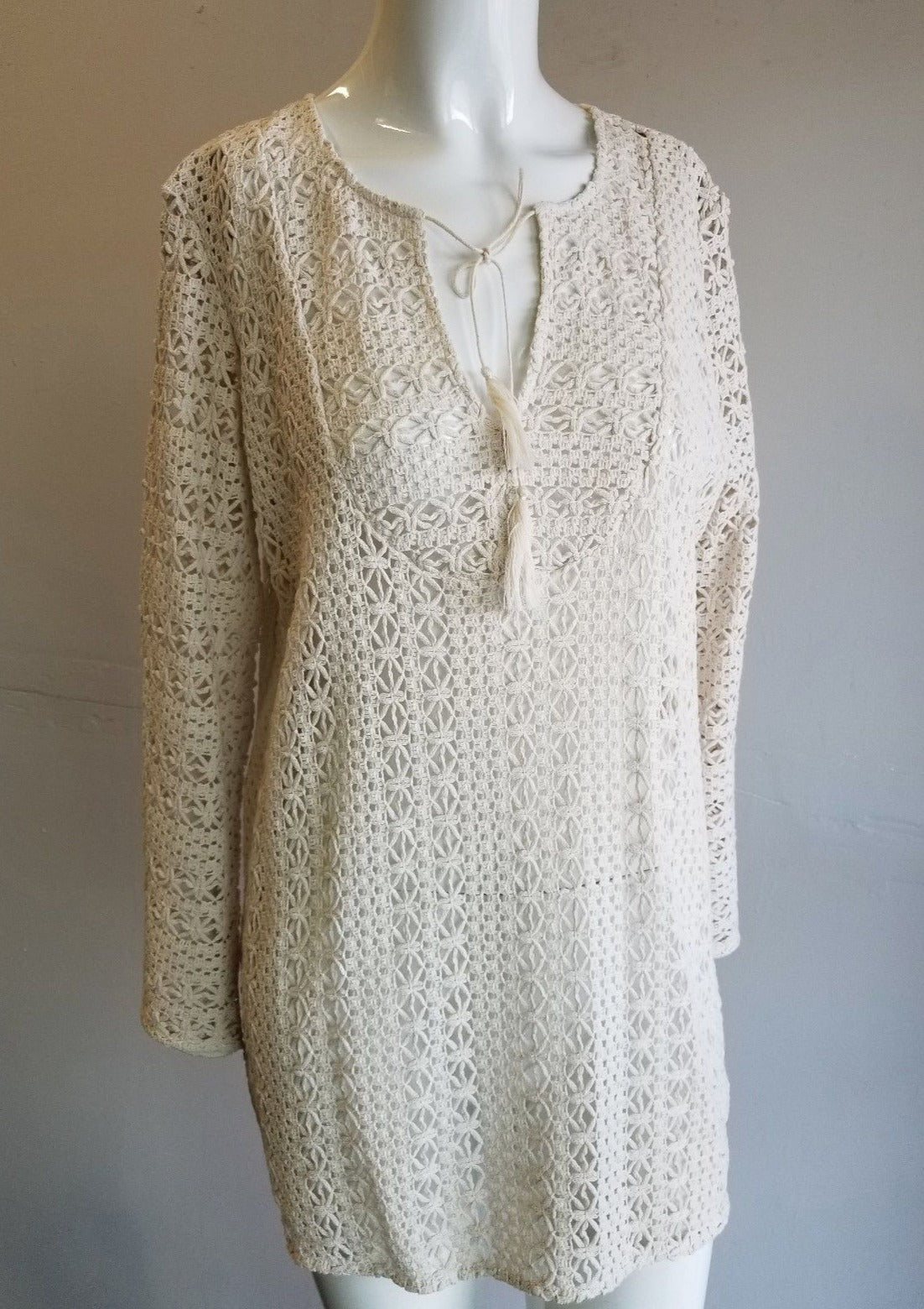 JOIE : CROCHET TUNIC BLOUSE, BEIGE