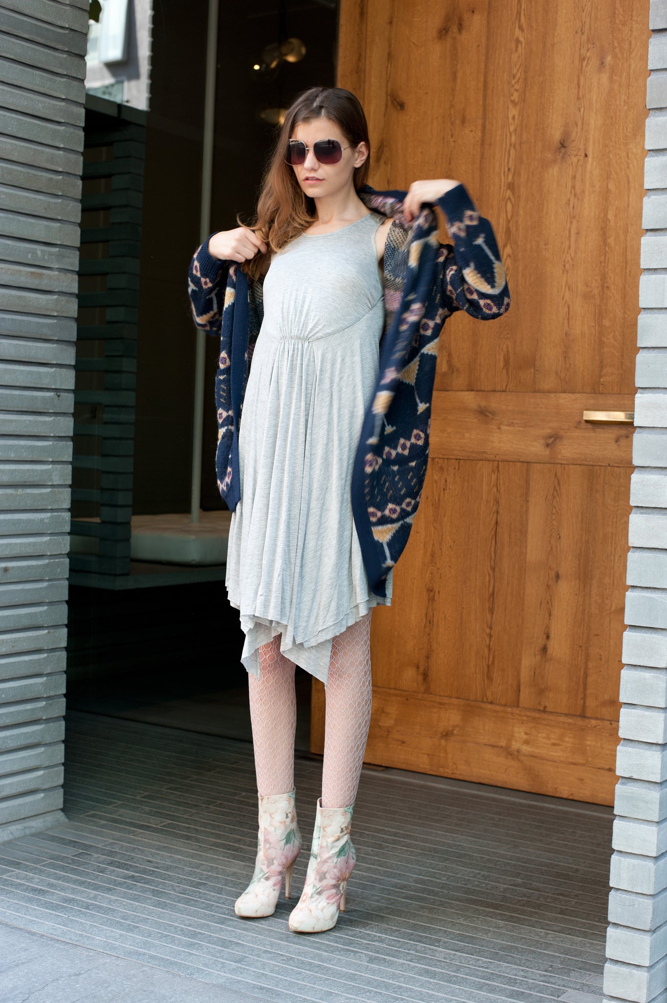 3086 leather boots; pastel flower