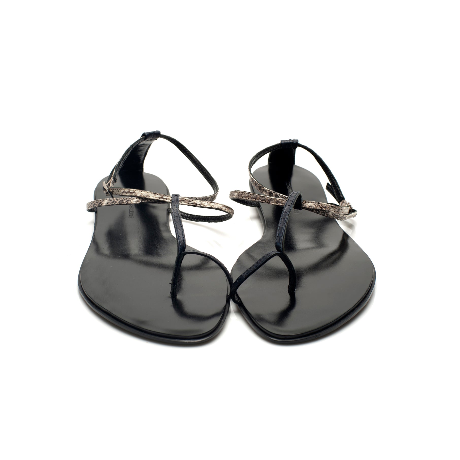 3019 snakeskin sandals; navy and white python