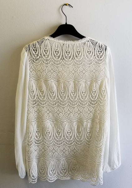 JOIE : LACE BACK BLOUSE, PORCELAIN