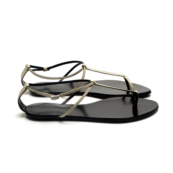 3019 leather sandals; grey patent