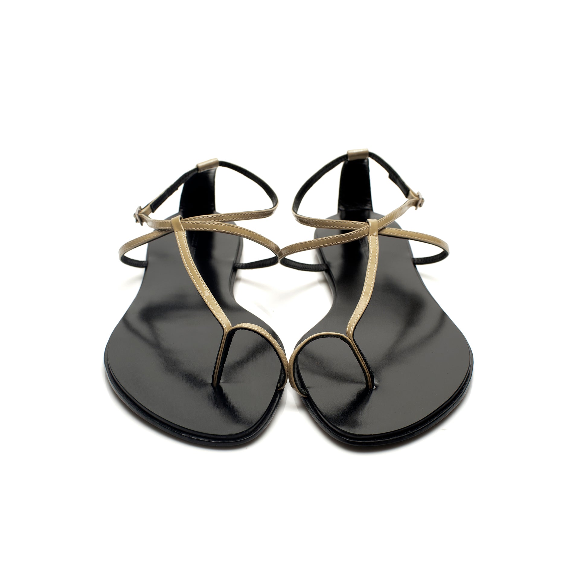 3019 leather sandals; taupe patent