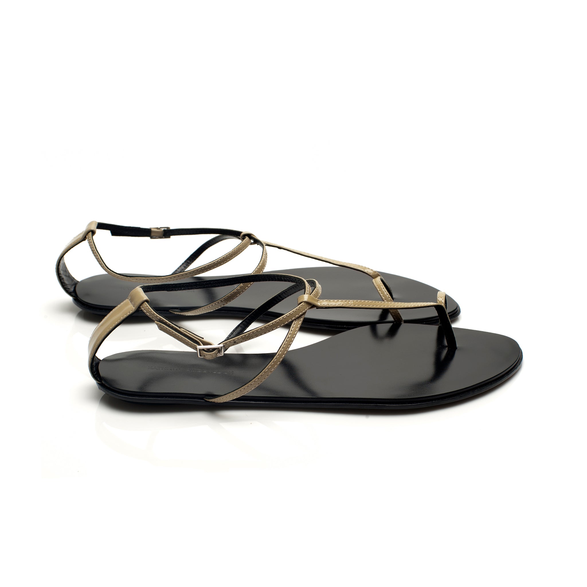3019 leather sandals; taupe patent