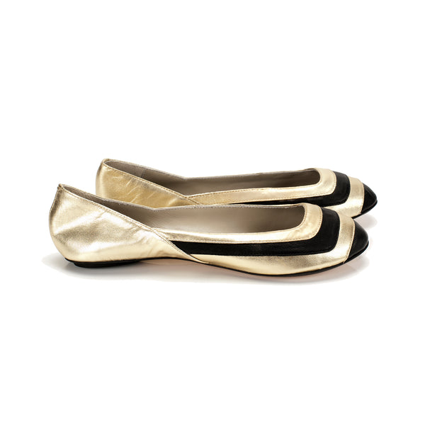 3042 leather loafers; gold and black